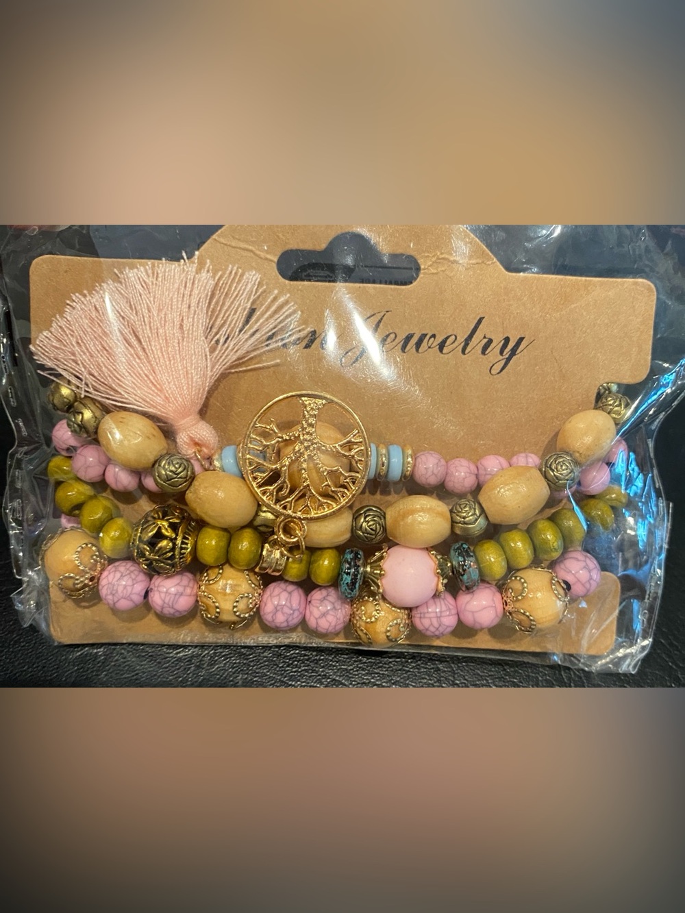 🎉🎉 5/$15 Boho Beaded Stretch Bracelet Set with Tassel & Tree of Life Charm NWT